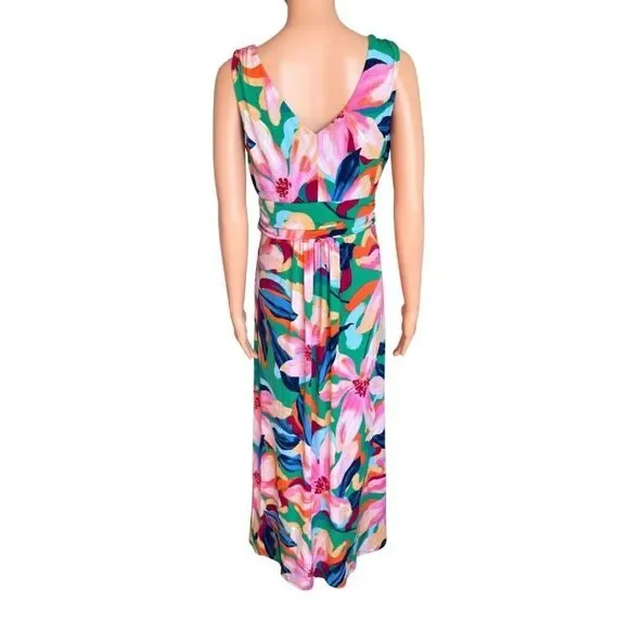 Pappagallo Floral Print Maxi Dress Small Tropical Boho Bright Summer Wedding - Picture 5 of 6